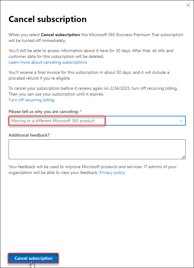 Cancel Microsoft 365 Business Subscription Cancel Microsoft 365 Business Subscription