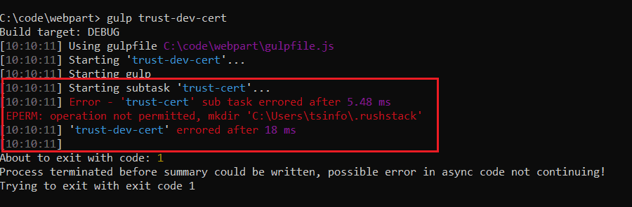 Cant install SPFx Certificate on my windows 10 machine 2 Can't install SPFx Certificate on my windows 10 machine