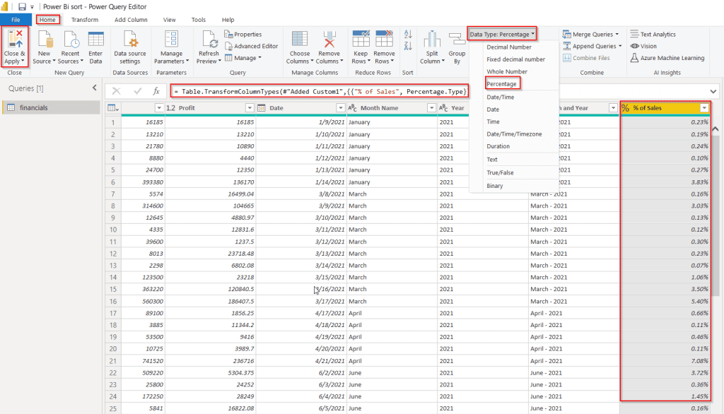 Example of percentage of total by category in Power Query Example of percentage of total by category in Power Query
