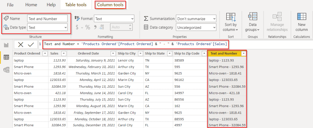 Example of Power BI Concatenate text and Number Example of Power BI Concatenate text and Number DAX