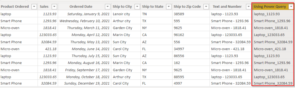 Example of Power Query concatenate text and Number Example of Power Query concatenate text and Number