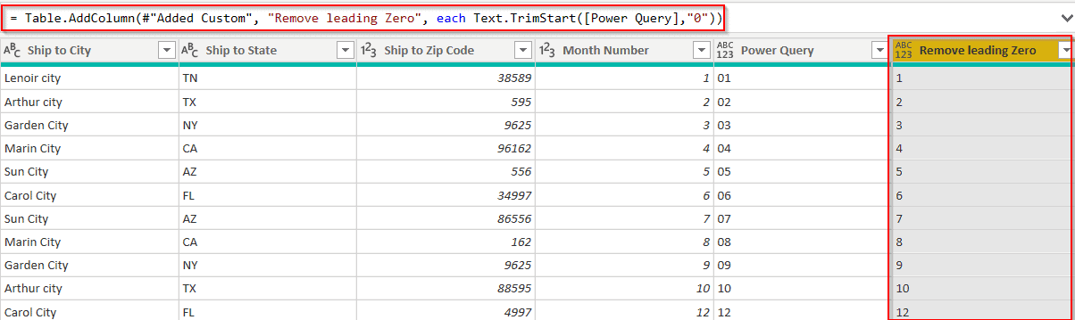 Remove Leading Zeros in Power BI