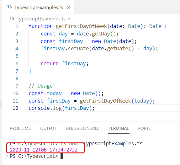 Get First Day of Week in Typescript Get First Day of Week in Typescript