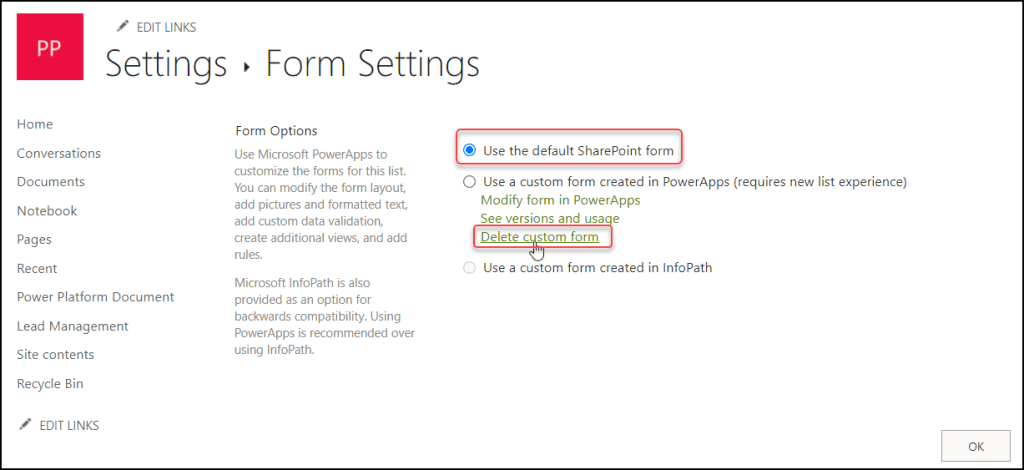 How to remove Power Apps from SharePoint List remove power app from sharepoint list