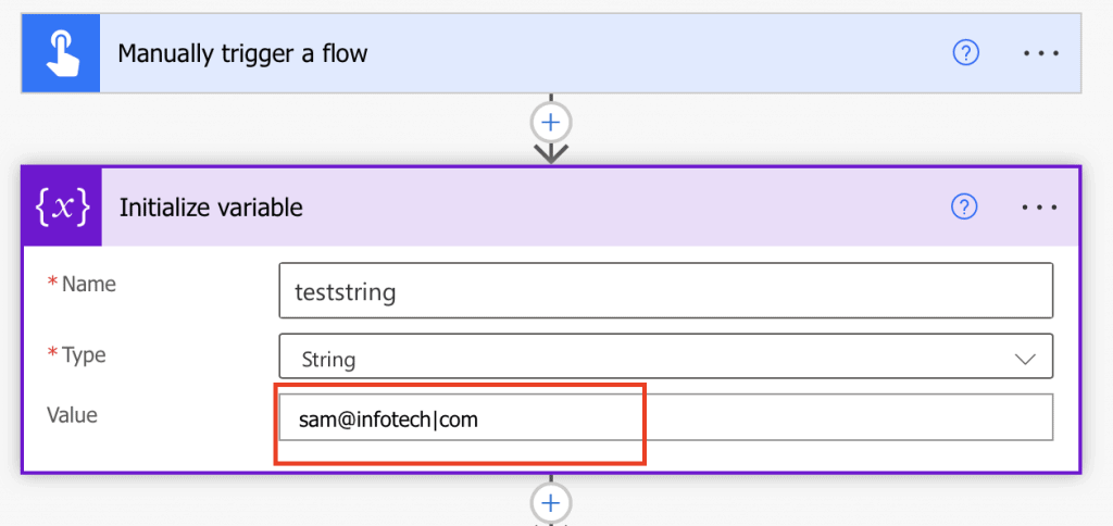 Initialize variable Power automate split string between two characters