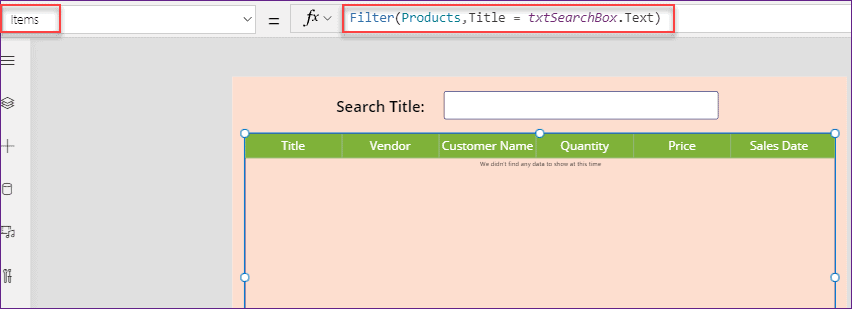 Power Apps data table filter PowerApps data table example