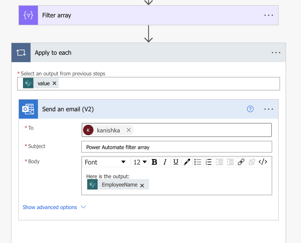 Power Automate filter array apply to each