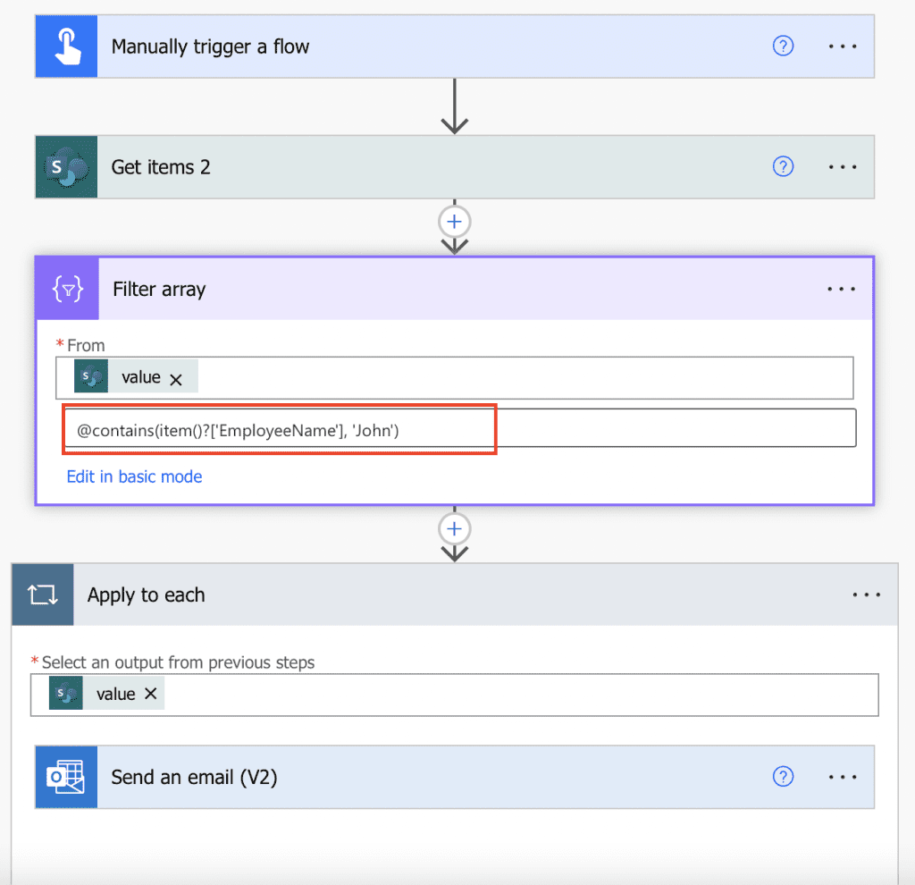 Power automate filter array contains