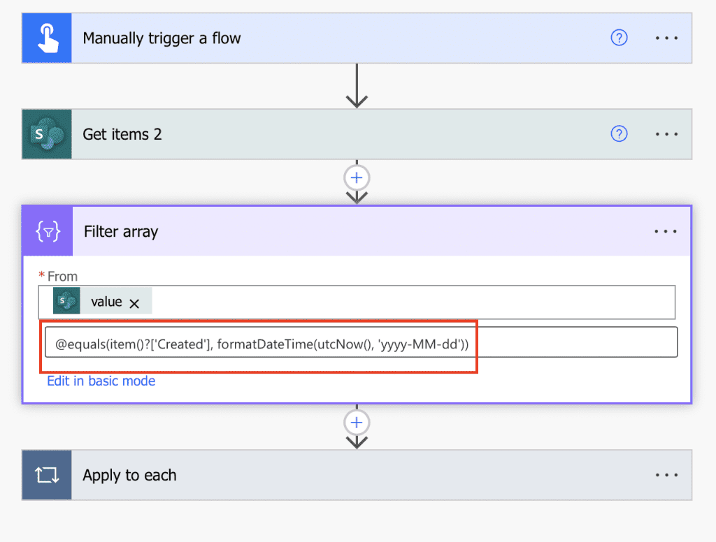 Power Automate filter array Date