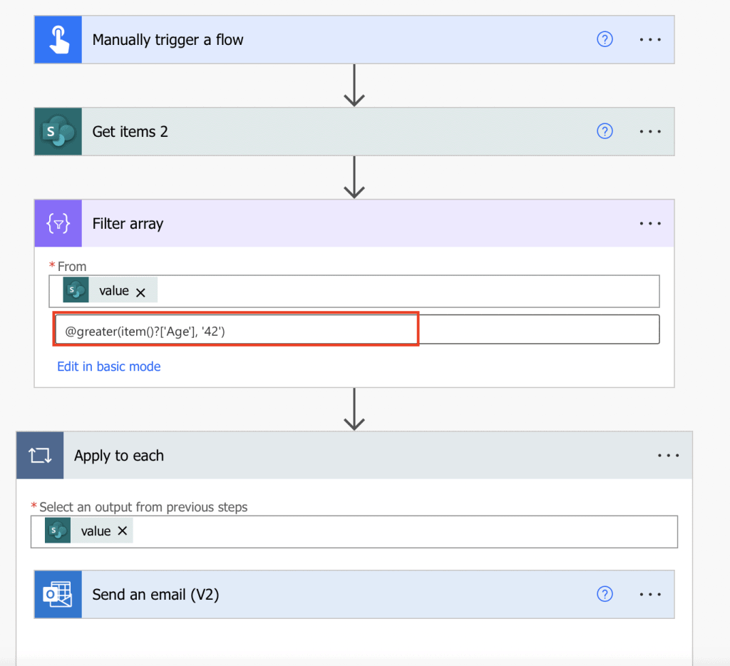 Power Automate filter array greater than