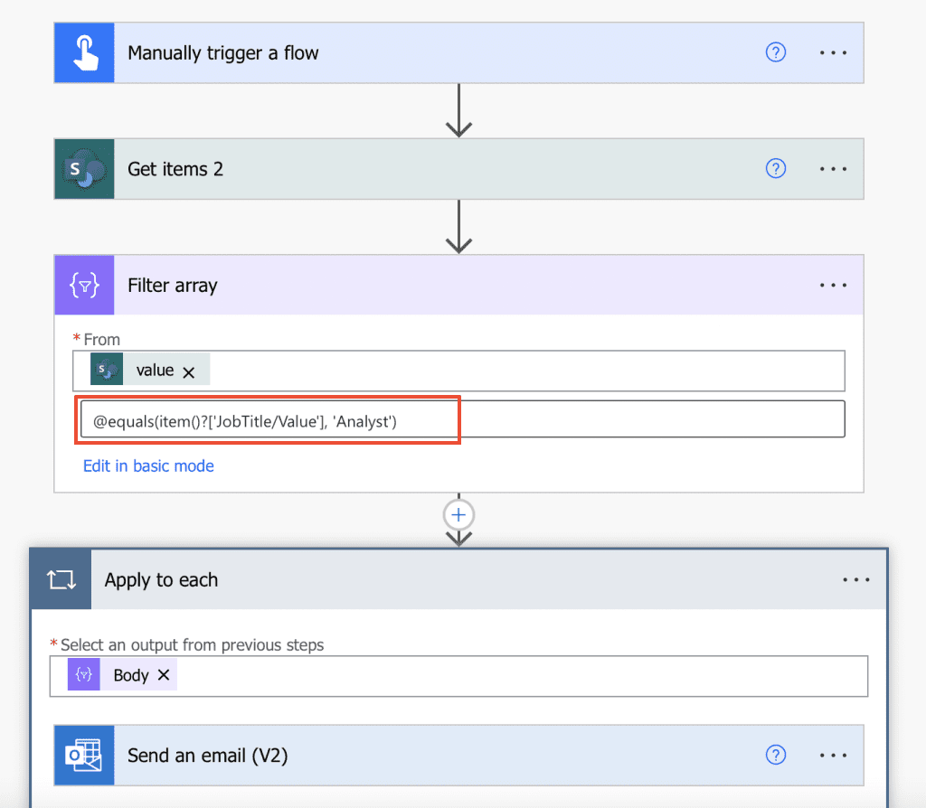 Power Automate filter array Lookup column