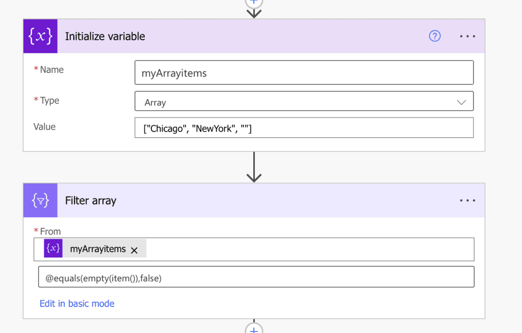 Power Automate filter array remove empty item