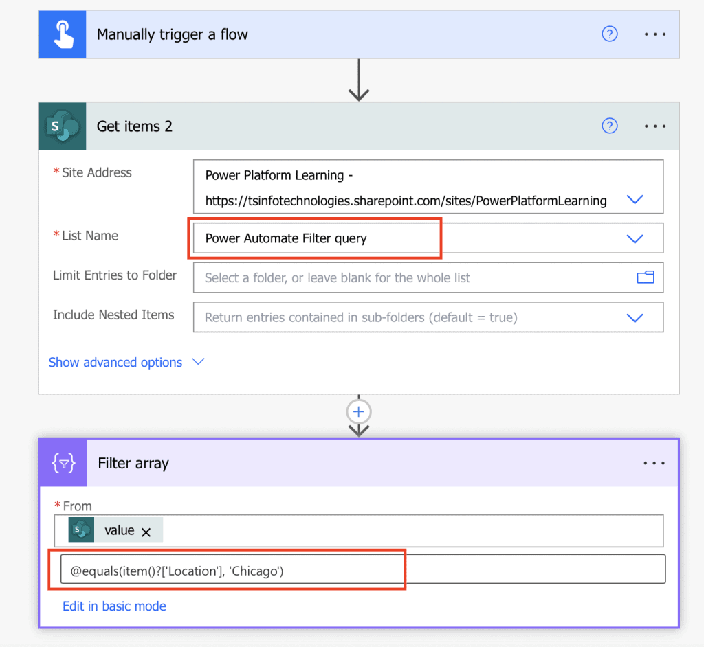 Power Automate filter array SharePoint list