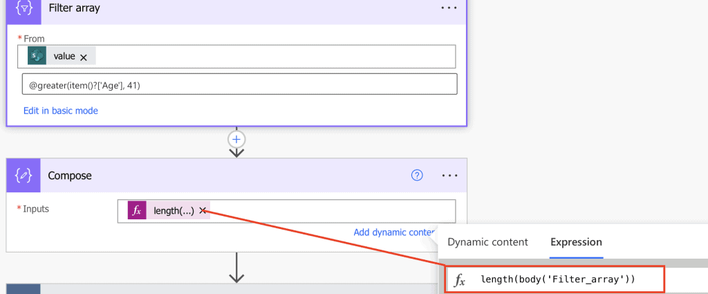 Power automate get the length of filter array Compose action