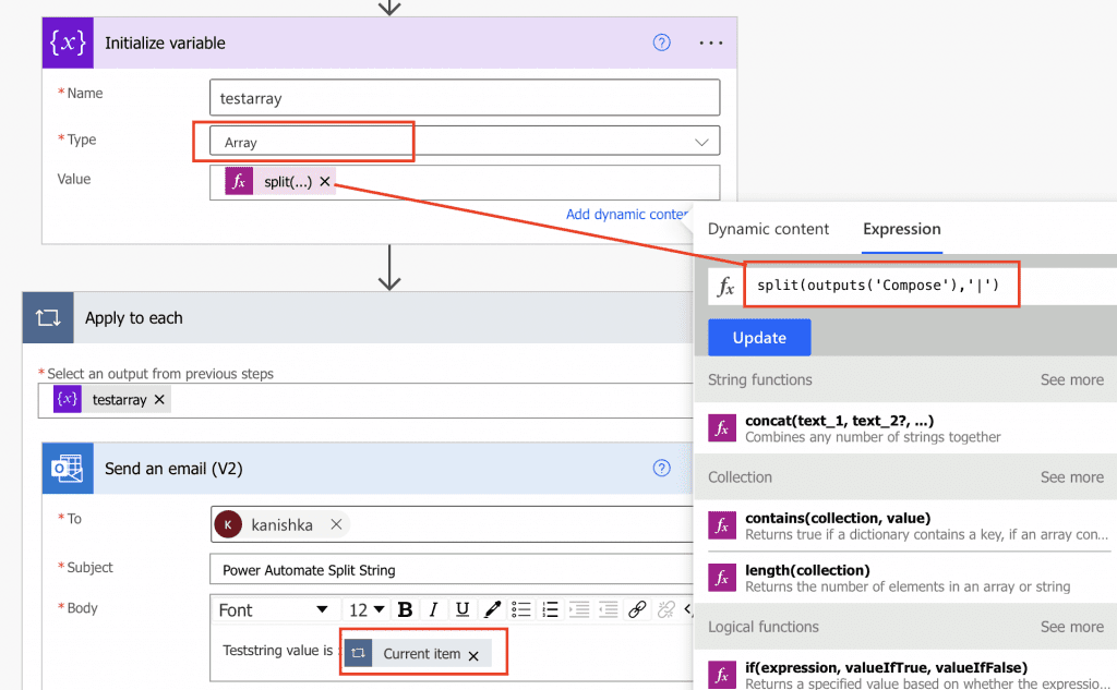 Power Automate split string into array and loop Power Automate split string into array and loop