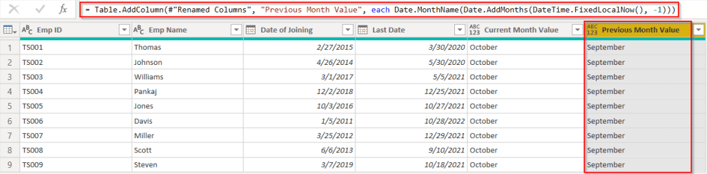 Power query add a column with the previous month example