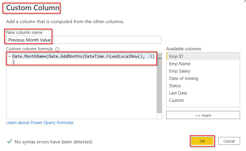 Power query add a column with the previous month