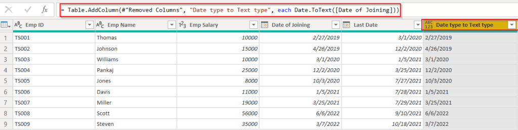 Power query add column date to text example