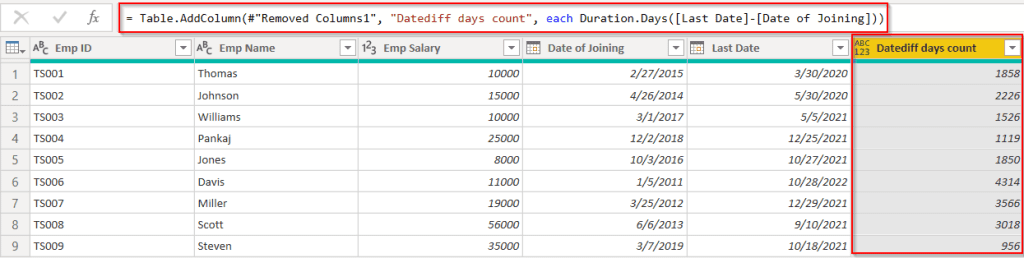 Power query add column datediff example