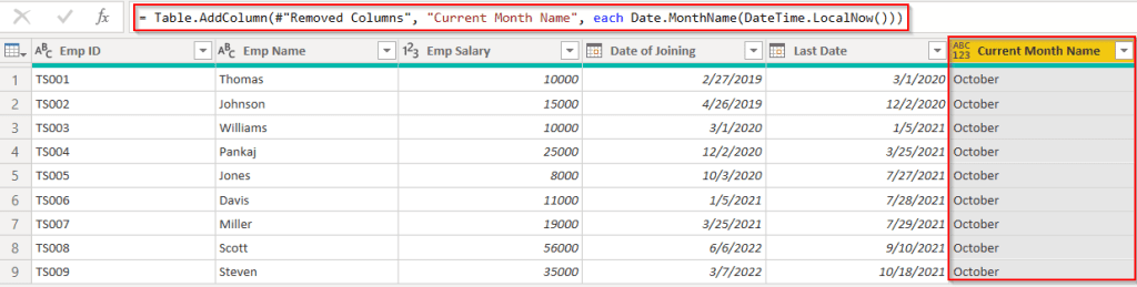 Power query add column month example
