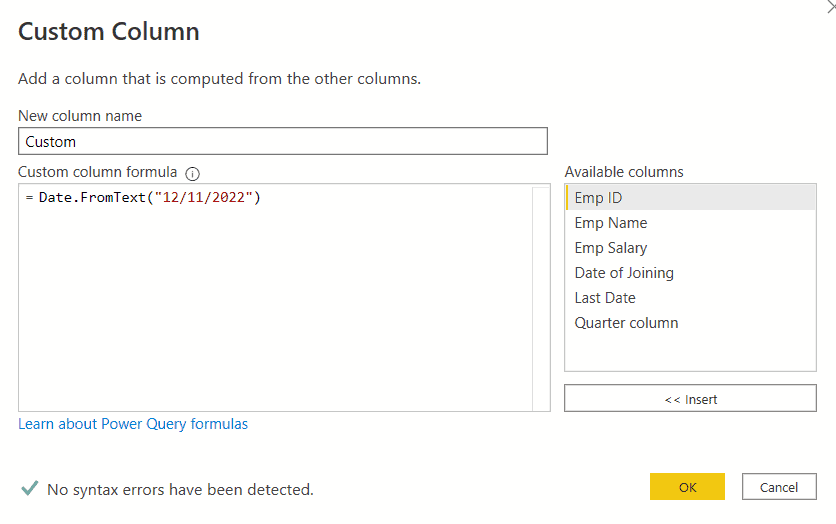 Power query add column with a specific date