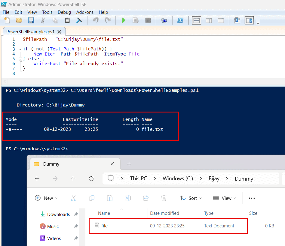 powershell create file if not exists
