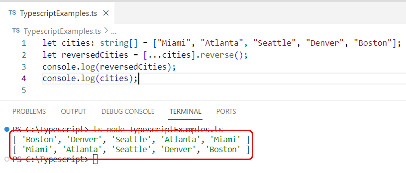 reverse array in typescript reverse array in typescript