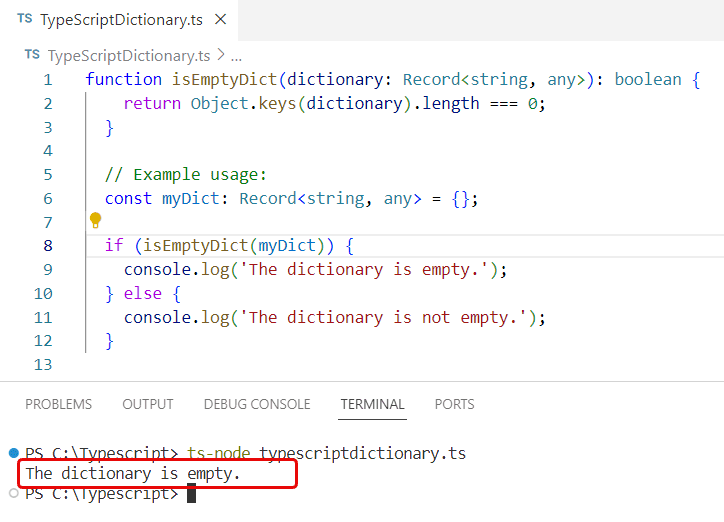 typescript check if dictionary is empty typescript check if dictionary is empty