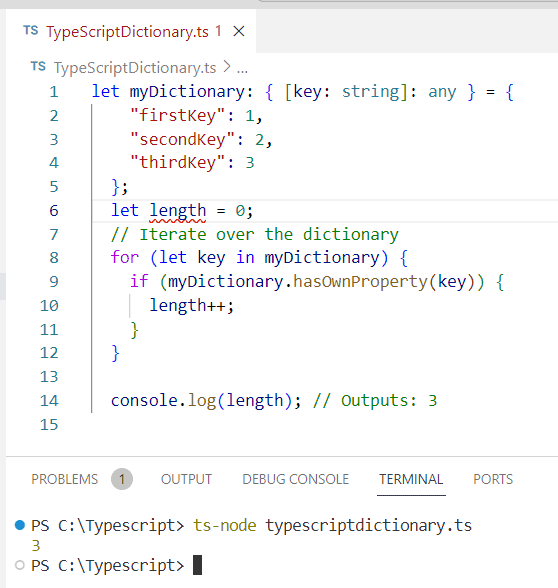 typescript length of dictionary