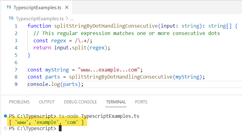 Typescript split string by dot Typescript split string by dot example