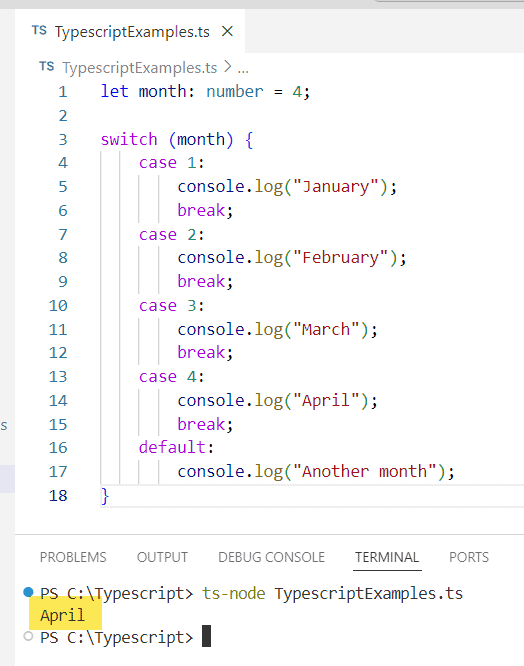 Typescript Switch statement Typescript Switch statement example